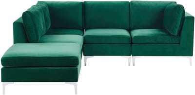 EVJA - Hoekbank met ottomaan - Groen - Rechts - 235 cm - Fluweel