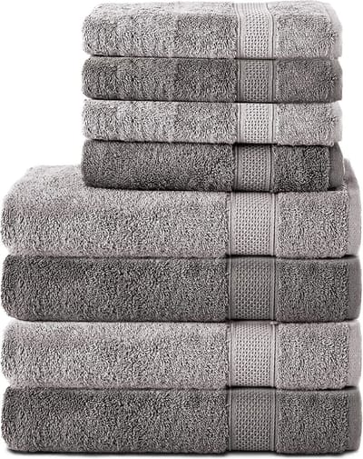 Komfortec Handdoekenset – Set van 8 - 4x Handdoek 50x100 cm en 4x Badhanddoek 70x140 cm - 100% Katoen - Antraciet&Gris