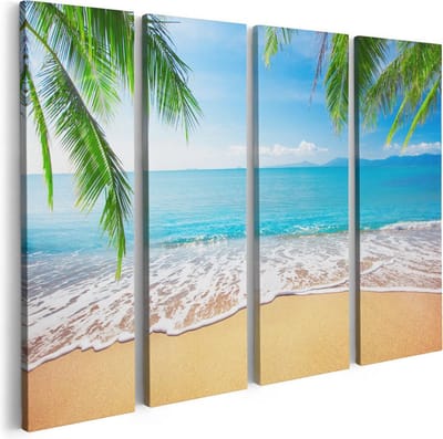 Artaza Canvas Schilderij Vierluik Tropisch Strand En Zee - 80x60 - Foto Op Canvas - Canvas Print
