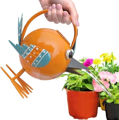 Gieter Vogelontwerp - Watergeefkan Planten - Planten Verzorgen - Charmant Metalen Design - 1.9 Liter Capaciteit - Oranje