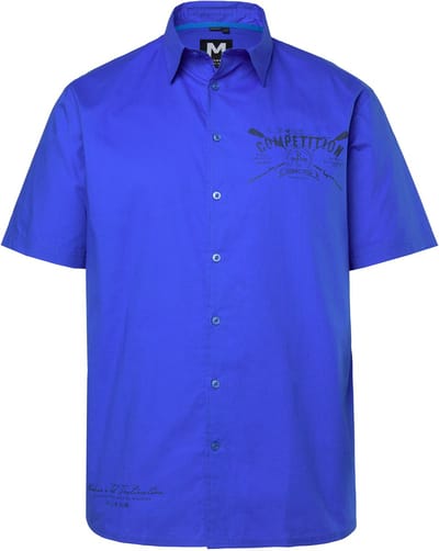 Men Plus - Heren - overhemd korte mouw motief op de voorkant kentkraag tot 8XL - Azuurblauw - Maat 3XL