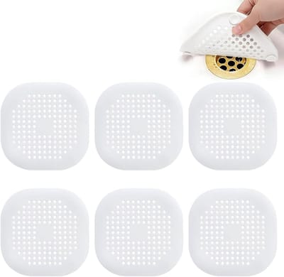 Set van 6 Siliconen Afvoerzeef met Zuignappen - Vierkante Haarzeef voor Douche, Bad en Keuken