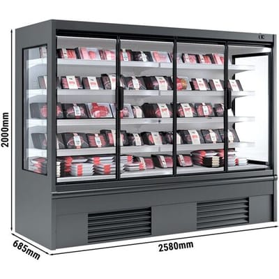 GGM Gastro Wandkühlregal - 2580mm - 910 Liter - mit 4 doppelt verglasten Flügeltüren & 4 Ablagen Grijs