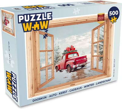 Puzzel Doorkijk - Auto - Kerst - Cadeaus - Winter - Landschap - Legpuzzel - Puzzel 500 stukjes - Kerst - Cadeau - Kerstcadeau voor mannen, vrouwen en kinderen