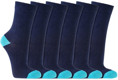 Kindersokken | Contrasterende hiel en teen | Kleur: Blauw | Maat: Diverse maten | 6 paar