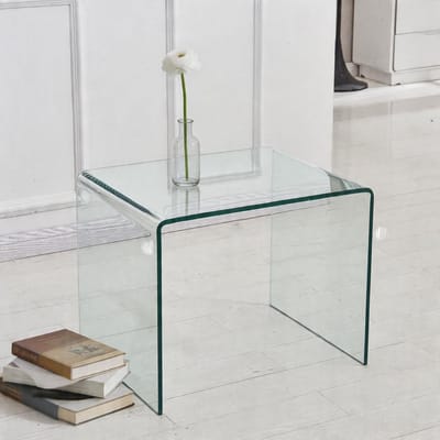 Komhtom - Bijzettafel en salontafel van gehard helder gebogen glas - transparante bijzettafel