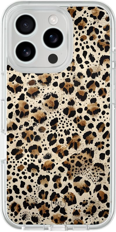 Hybride hoesje geschikt voor iPhone 16 Pro - Wild leopard - Extra bescherming - Luxe beschermhoes - TPU case - Transparant, Zwart, Bruin - Mooie Telefoonhoesjes