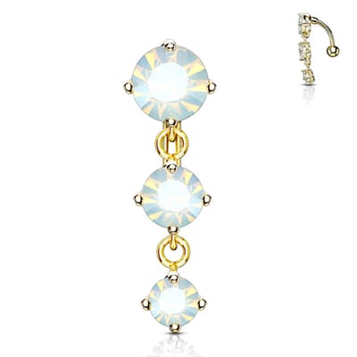 Navelpiercing 3 verticale balletjes opalite hanger - goud - LMPiercings