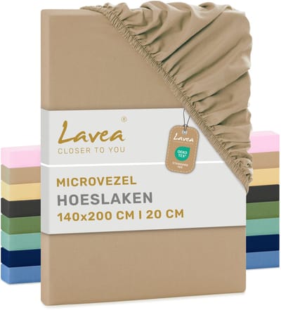 Lavea® Hoeslaken 140x200 cm – zachte en ademende microvezel – voor matrassen tot 20 cm – met elastiek rondom – oeko-tex gecertificeerd – Zand