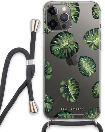 Case Company® - Hoesje met koord geschikt voor iPhone 13 Pro Max hoesje met Koord - Tropische bladeren - Telefoonhoesje met Zwart Koord - Bescherming aan alle Kanten en Over de Schermrand