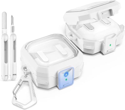 Duurzame en Schokbestendige Clear Case voor Samsung Galaxy Buds 4 Pro en Galaxy Buds 4 met Schoonmaakpen en Haak, Transparant Wit, Volledige Bescherming voor Dames en Heren