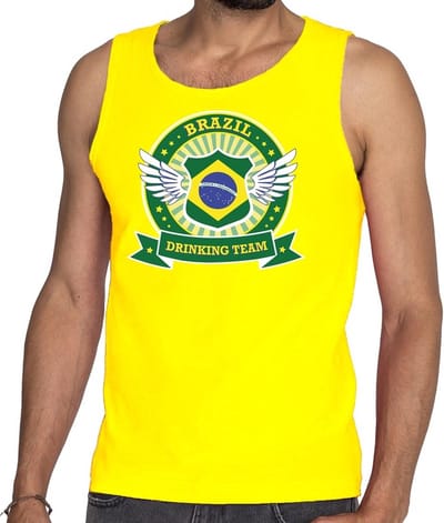 Geel Brasil drinking team - tanktop - mouwloos shirt - heren - Brazilie - supporters kleding - geel S