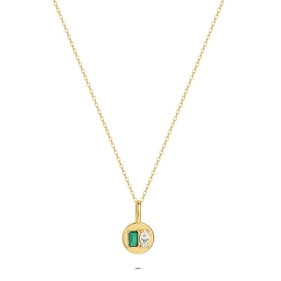Twice As Nice Halsketting in zilver, ovaal met groene en witte steen Goudkleurig 45cm+5cm