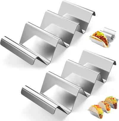 Taco houders set van 2, RVS tortilla houders met handvatten, vaatwasser- en ovenbestendig, perfect voor tacos, sandwiches en hotdogs