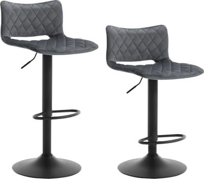 BukkitBow - Luxe Barkrukken Velvet Met Rugleuning - Luxe Gestikt Patroon - Draaibaar en met Voetensteun - (59-79CM Zithoogte) - Donker Grijs