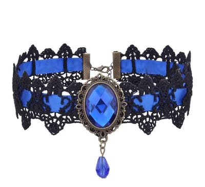 Akyol - Choker - gothic ketting - choker ketting dames - Blauwe ketting - 50 cm - chique ketting – dames – kanten ketting