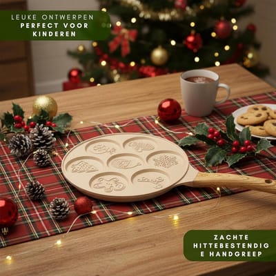 Famanu – Kerst pannenkoekenpan 26 cm met 7 vormpjes dubbele antiaanbaklaag geschikt voor inductie gas en keramisch feestelijke pannenkoekenpan