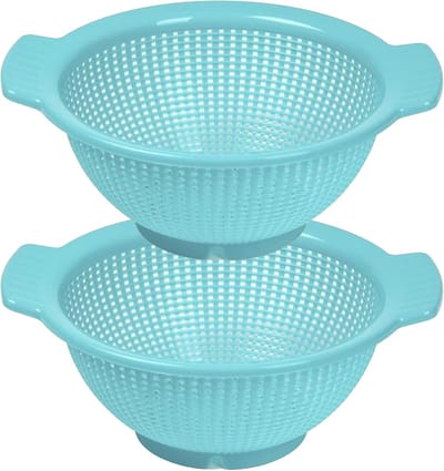 Plasticforte Keuken vergiet/zeef - 2x - kunststof - Dia 23 cm x Hoogte 10 cm - blauw