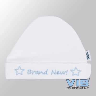 VIB® - Muts rond - Brand new! (Wit - Blauw) - Babykleertjes - baby muts - baby muts newborn - baby mutsje - baby cadeau - kraam cadeau - baby aankodiging