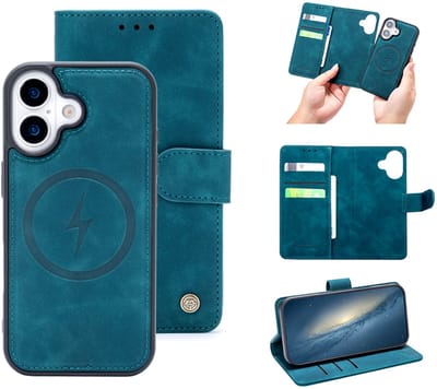 Casemania Hoesje Geschikt voor Apple iPhone 17 - Emerald Green - Kunstleer 2 in 1 Afneembare Bookcase - Geschikt voor MagSafe - Magnetische Telefoonhoesje met Pasjeshouder en Standaardfunctie