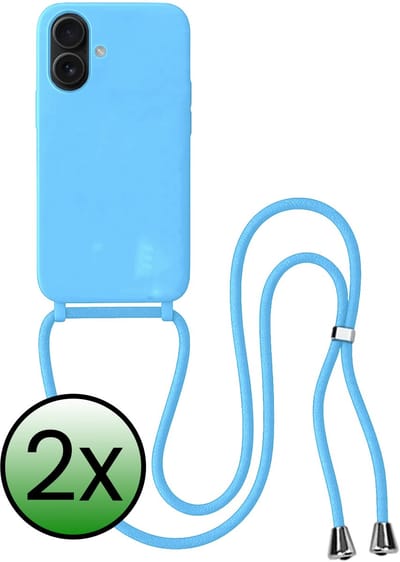 Hoes Geschikt voor iPhone 17 Hoesje Met Koord - Telefoonhoesje Geschikt voor iPhone 17 Backcover Met Afneembaar Koord - Lichtblauw - 2 Stuks