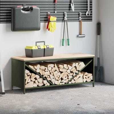 vidaXL - Brandhoutrek - met - houten - blad - olijfgroen - 100,5x35,5x40 - cm