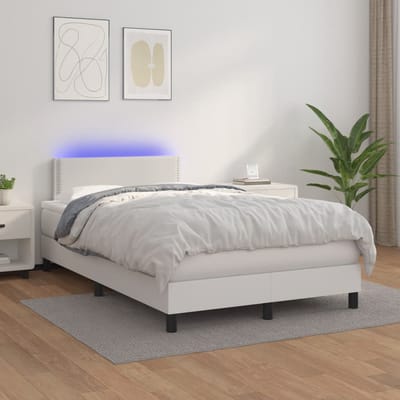 vidaXL - Boxspring - met - matras - en - LED - kunstleer - wit - 120x200 - cm
