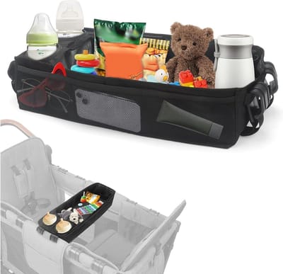 Kinderwagen Organizer - Baby Tafel - Onderweg Handig - Snelsluit Adapter - 29 x 24 cm - Zwart