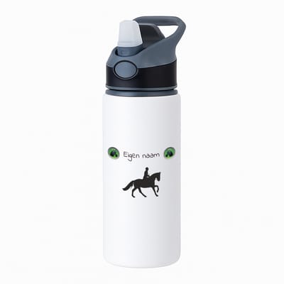 Hacebo® - Paardrijden met naam waterfles met rietje zwart - Paardrijden - Paardrijden liefhebber - Cadeau - Verjaardag - Geschenk - Gepersonaliseerd - water fles - 650ML