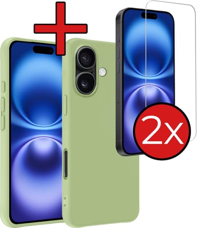 Hoesje - Met 2x Screenprotector - Geschikt voor Apple iPhone 16 - Sterk & Shockproof - Telefoon Hoes - Back Cover - Siliconen Case - Telefoonhoes - Groen