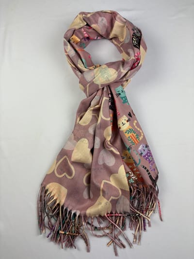 Leuke katten sjaal met schattige hartjes in 7 kleuren / 30% katoen met 70% viscose