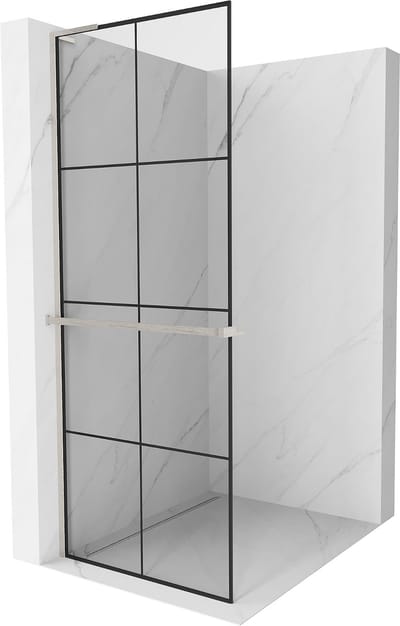 Mexen Kioto+ L Douchescherm met plank Walk-in 70 x 200 , zwart rooster, geborsteld nikkel - 800-070-123-97-77