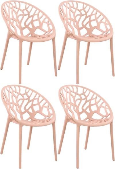 CLP Hope 4er Set stapelbare Tuinstoelen - Weerbestendig & UV-bestendig - Kunststof Stoelen met Armleuningen - Modern Design - roze