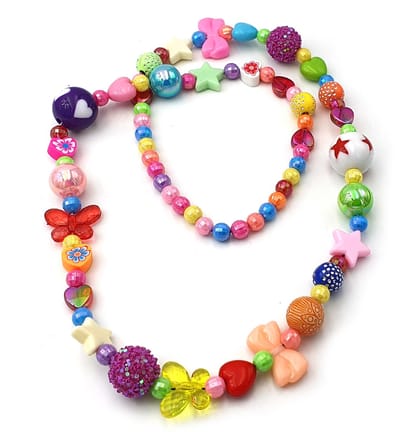 Vrolijke kinderketting kralenketting voor meisjes met hartjes, sterren, vlinders en verschillende kralen multicolor 60 cm