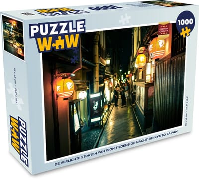 Puzzel De verlichte straten van Gion tijdens de nacht bij Kyoto Japan - Legpuzzel - Puzzel 1000 stukjes volwassenen