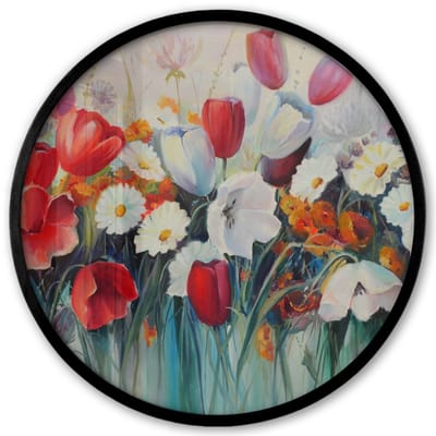 Poster in lijst Rond - Fotolijst 40x40 cm - Posters - Schilderij - Olieverf - Bloemen - Ronde posterlijst zwart - Decoratie - Wanddecoratie woonkamer - Muurdecoratie slaapkamer