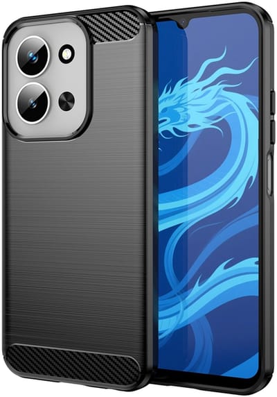 MobyDefend Hoesje - Geschikt voor Xiaomi Redmi 15C 4G - TPU Backcover - Geborstelde Metaal & Carbon-Look - Zwart
