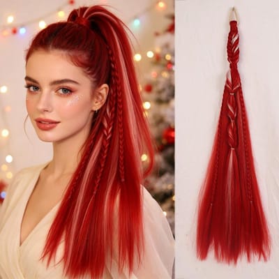 K Pop 1 stuks Roze 26 inch Gevlochten Paardenstaart Extensions, Herbruikbaar Clip-In Haaraccessoire voor Cosplay, Festival, Feest En Dagelijks Gebruik 26inches brown