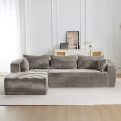 Komhtom Modulaire Slaapbank - L-vormige Chaise Longue - Corduroy Grijs - voor Woonkamer en Appartement