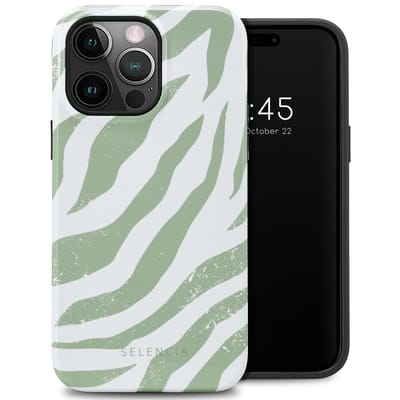 Selencia Hoesje - Geschikt voor Apple iPhone 14 Pro Max - Backcover - Colorful Zebra Sage Green