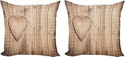 ABAKUHAUS Valentijnsdag kussensloopset (2 stuks), rustieke hartvormige planken, 45 cm, beige