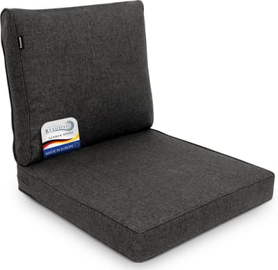 bomoe Set Loungekussen Buiten – Zitkussen 70x70 cm & Rugkussen 70x40 cm – Hoogwaardige Kussens voor Tuinmeubelen, Afneembar Wasbar Hoes –Comfortabel UV-Bestendig Outdoor Tuinkussen anthraciet – ilano