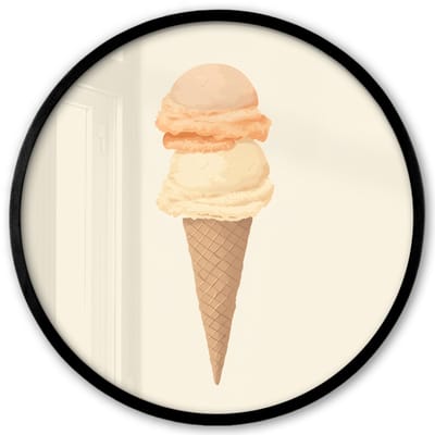 Poster in lijst Rond - Fotolijst 40x40 cm - Posters - Minimalistisch - Schepijs - Hoorntje - Beige - Ronde posterlijst zwart - Decoratie - Wanddecoratie woonkamer - Muurdecoratie slaapkamer