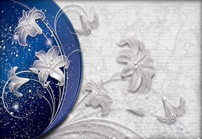 Fotobehang Blue Silver Floral Abstract | XL - 208cm x 146cm | 130g/m2 Vlies
