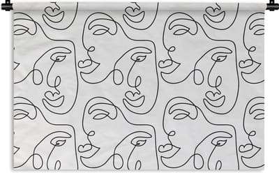 Wandkleed - Wanddoek - Line Art - Patronen - Zwart Wit - 90x60 cm - Wandtapijt