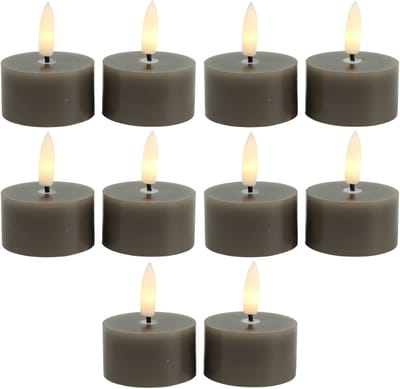 Countryfield LED theelichtjes/waxinelichtjes - 10x st - grijs - D4 x H5,2 cm - met timer