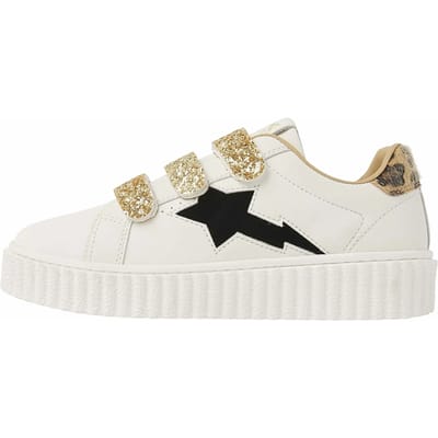 British Knights - Bliss Velcro Dames Sneakers Laag - Maat 37 - Wit/Goud/Panterprint/Zwart - Vrouwen Schoenen