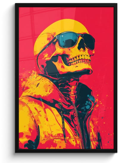 Poster in lijst - Fotolijst 60x90 cm - Posters - Zonnebril - Schedel - Jas - Rood - Posterlijst zwart - Decoratie - Wanddecoratie woonkamer - Muurdecoratie slaapkamer