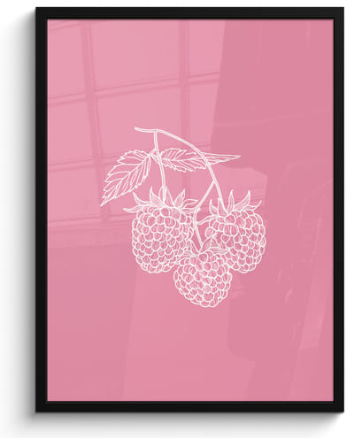 Poster in lijst - Fotolijst 50x70 cm - Posters - Frambozen - Steel - Getekend - Roze - Posterlijst zwart - Decoratie - Wanddecoratie woonkamer - Muurdecoratie slaapkamer