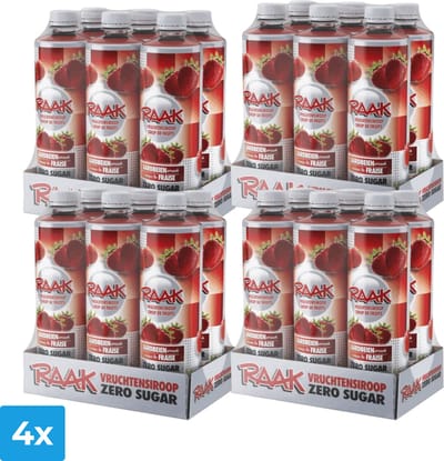 4x Raak Vruchtensiroop Aardbeien Zero Sugar (6x 750ml)